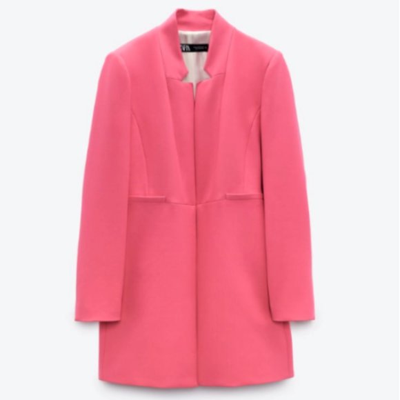 NWT ZARA WOMEN FITTED INVERTED LAPEL FROCK COAT PINK 22188/676 M - Picture 7 of 10